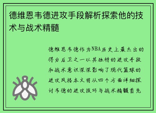 德维恩韦德进攻手段解析探索他的技术与战术精髓